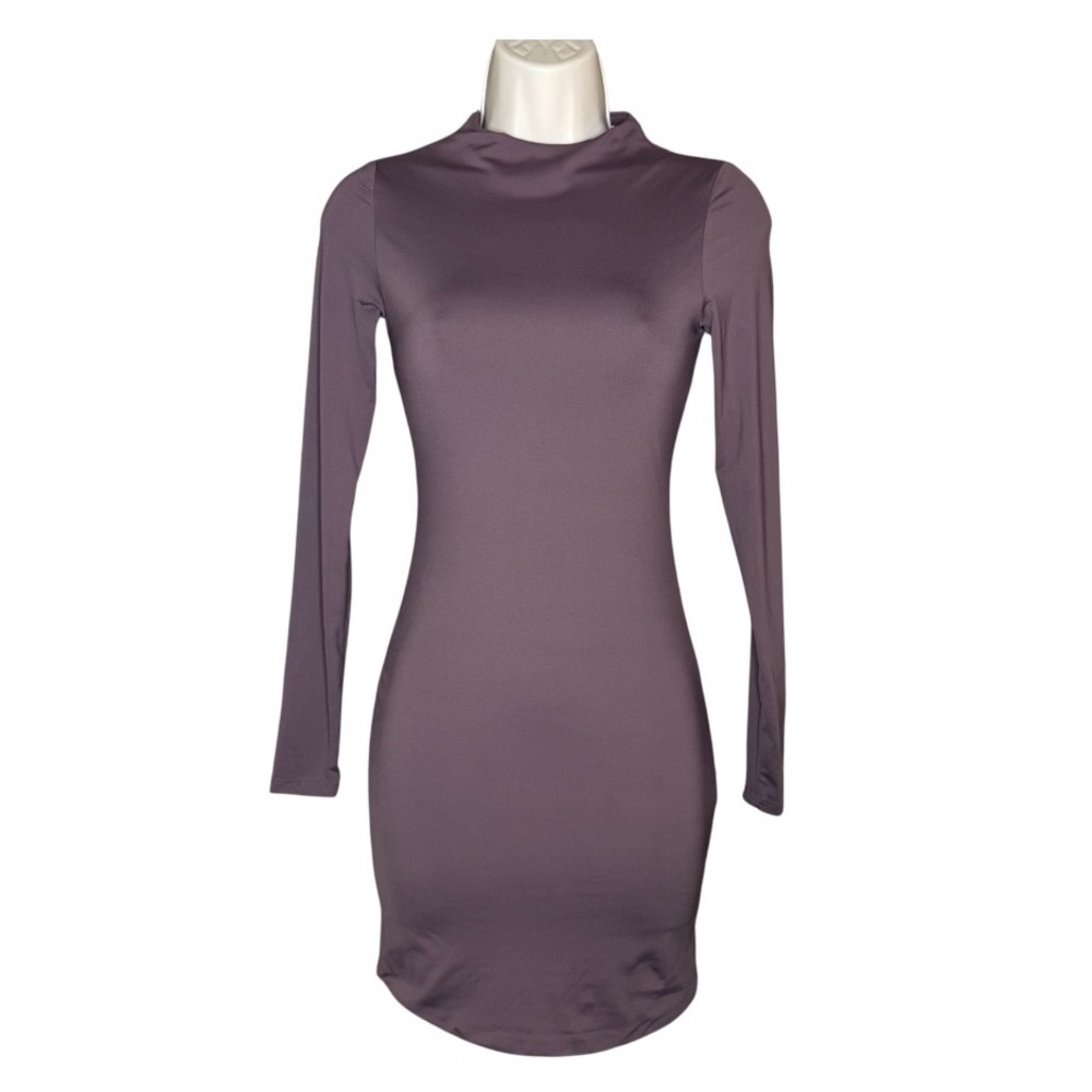 Meshki Kennedy High Neck Bodycon Mini Dress Mauve Brown XS